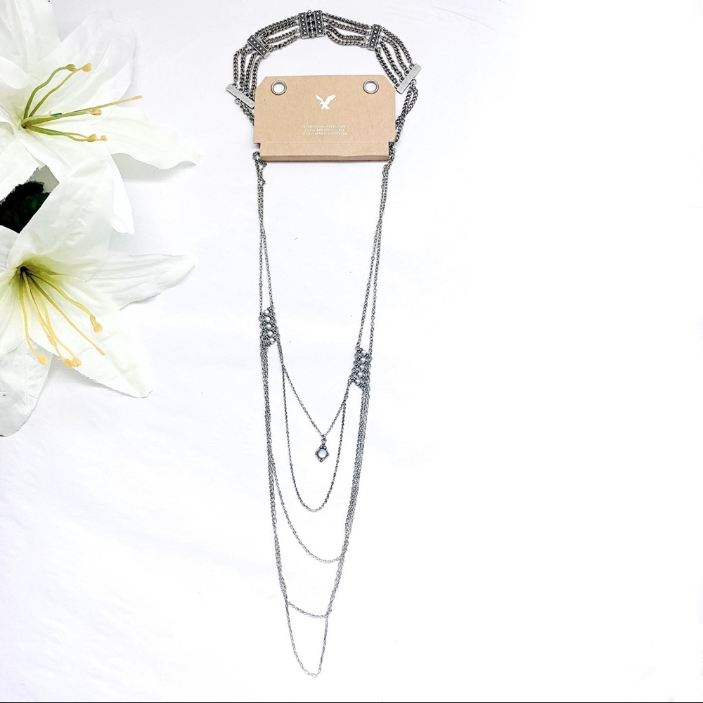 GONE? NWT AE Bohemian Silver Layered Chain and Jewel Necklaces